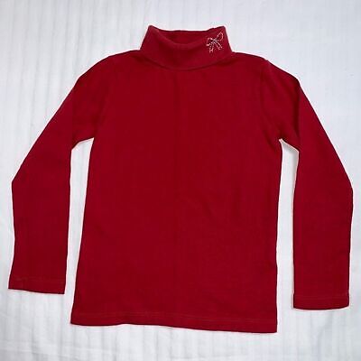 Red Girl s 4/5 Turtleneck Long Sleeve Shirt Top Gem Bow Winter Warm Cozy
