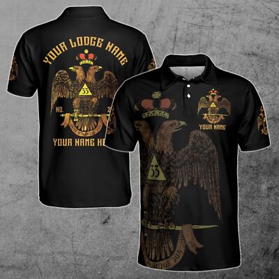 Custom Scottish Rite 33 Degree Emblem Design Masonic 3D Polo Shirt Size S 5XL