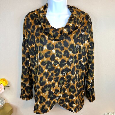 M NEW Notations  Leopard Print Cowl Neck Sweater Long Sleeve Medium 8 10