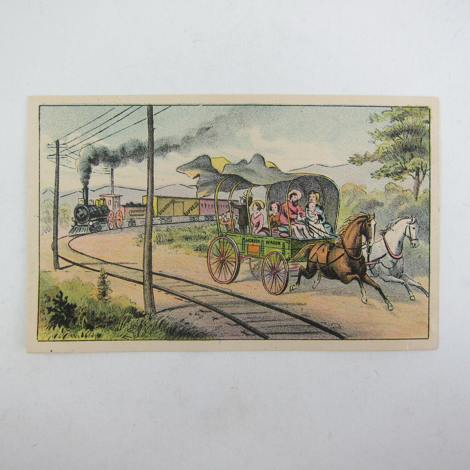 Victorian Trade Card Jackson Wagon Mfg. Co. Mississippi Train & Horses Antique