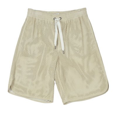 Pre-owned Brunello Cucinelli Women's 100% Leather Atheltic Style Bermuda Shorts In Beige