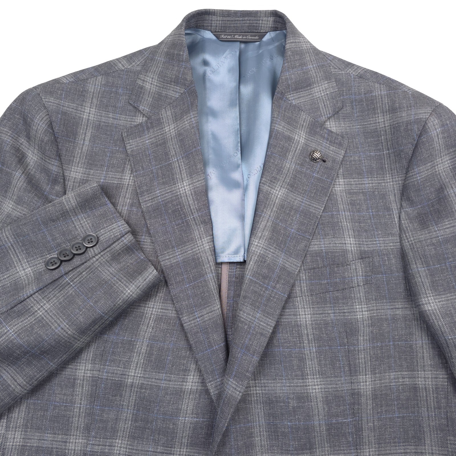 Pre-owned Jack Victor $848  Midland Gray & Blue Plaid Wool Sport Coat Blazer Mens Size 42l