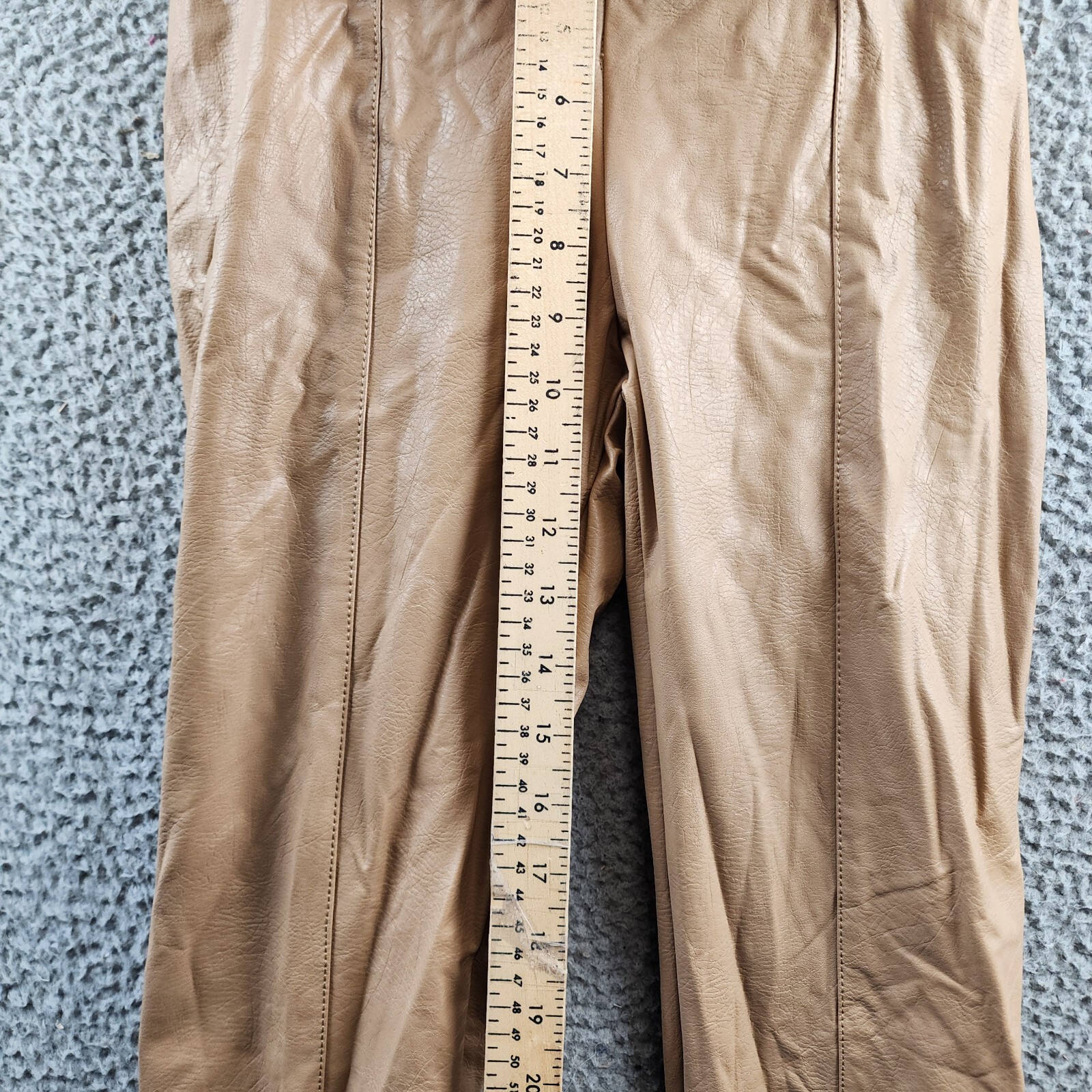 Lyssé Textured Faux Leather Leggings Womens XS Warm Biscuit Elastic Waist PullOn - Picture 6 of 14