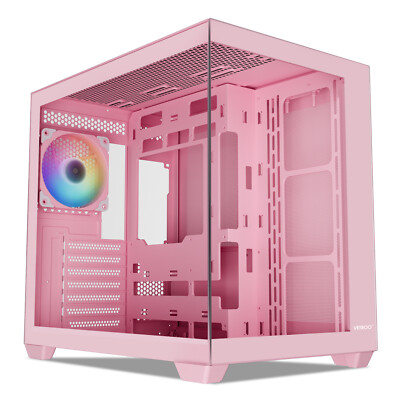 Vetroo AL900 Pink ATX Mid Tower PC Case Tempered Glass w/ ARGB & PWM FDB Fan x1