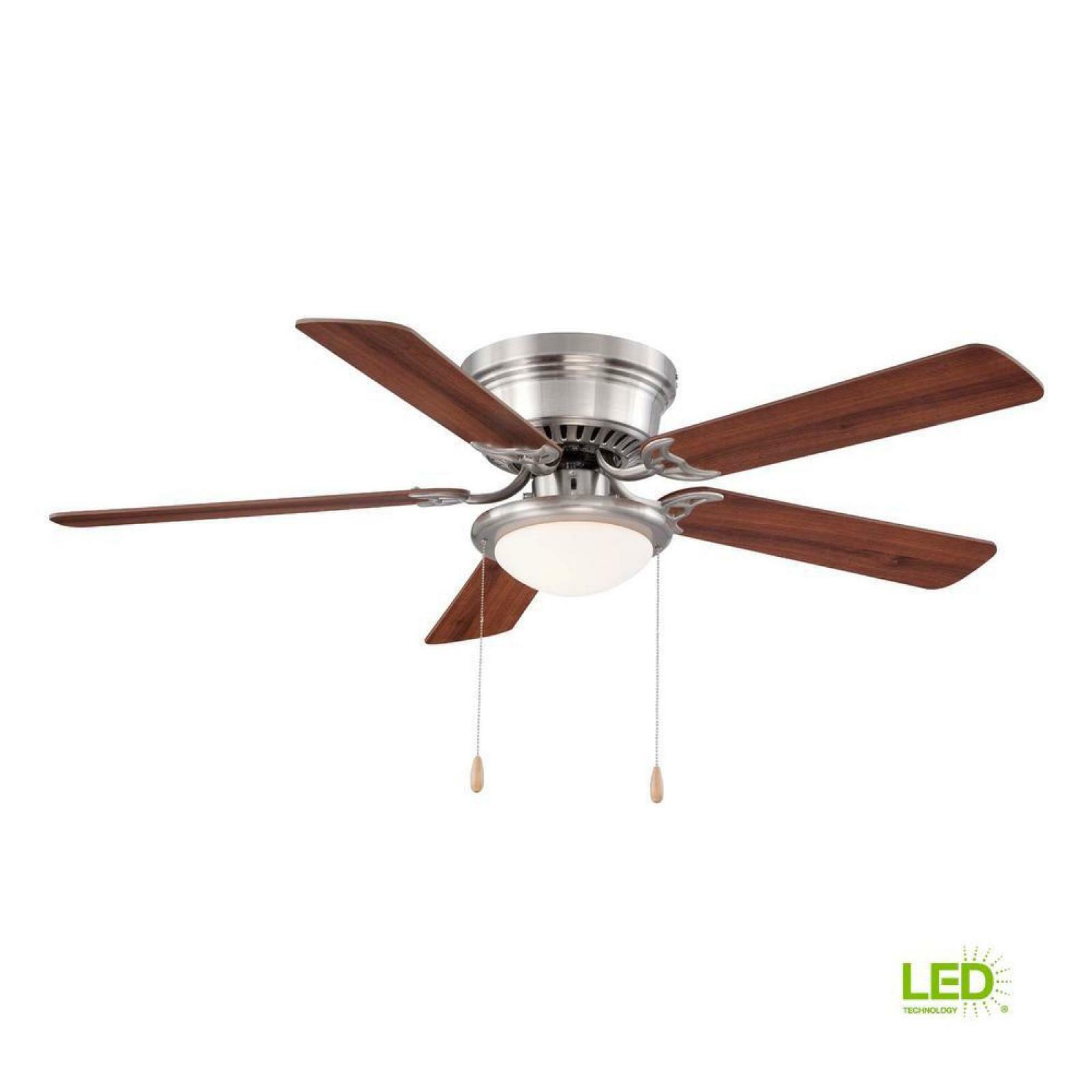 Details About 52 In Large Ceiling Fan Led Light Hugger Flush Mount Low Profile Brushed Nickel