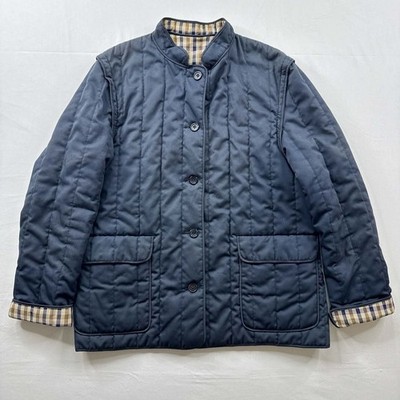 Aquascutum Aquacheck Quilted Navy High Collar Ladies Jacket Size 12 *