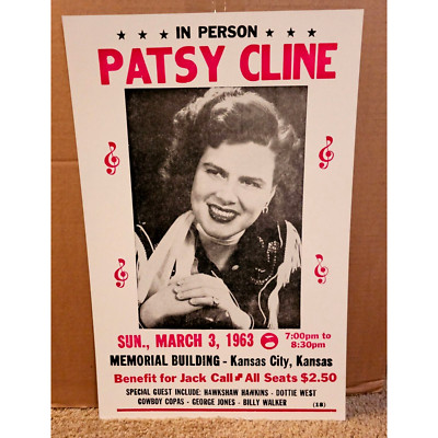 Vintage 1963 Poster - Concert Patsy Cline - Memorial Building Kansas City