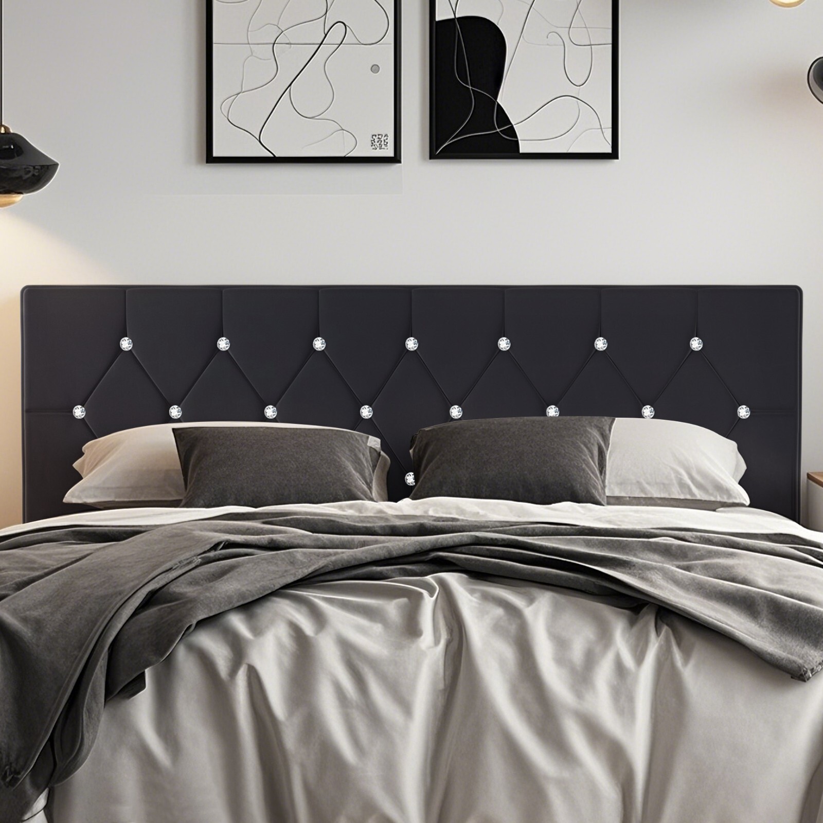 Queen King Size Upholstered Headboard Only Velvet Button Tufted Adjustable Bed