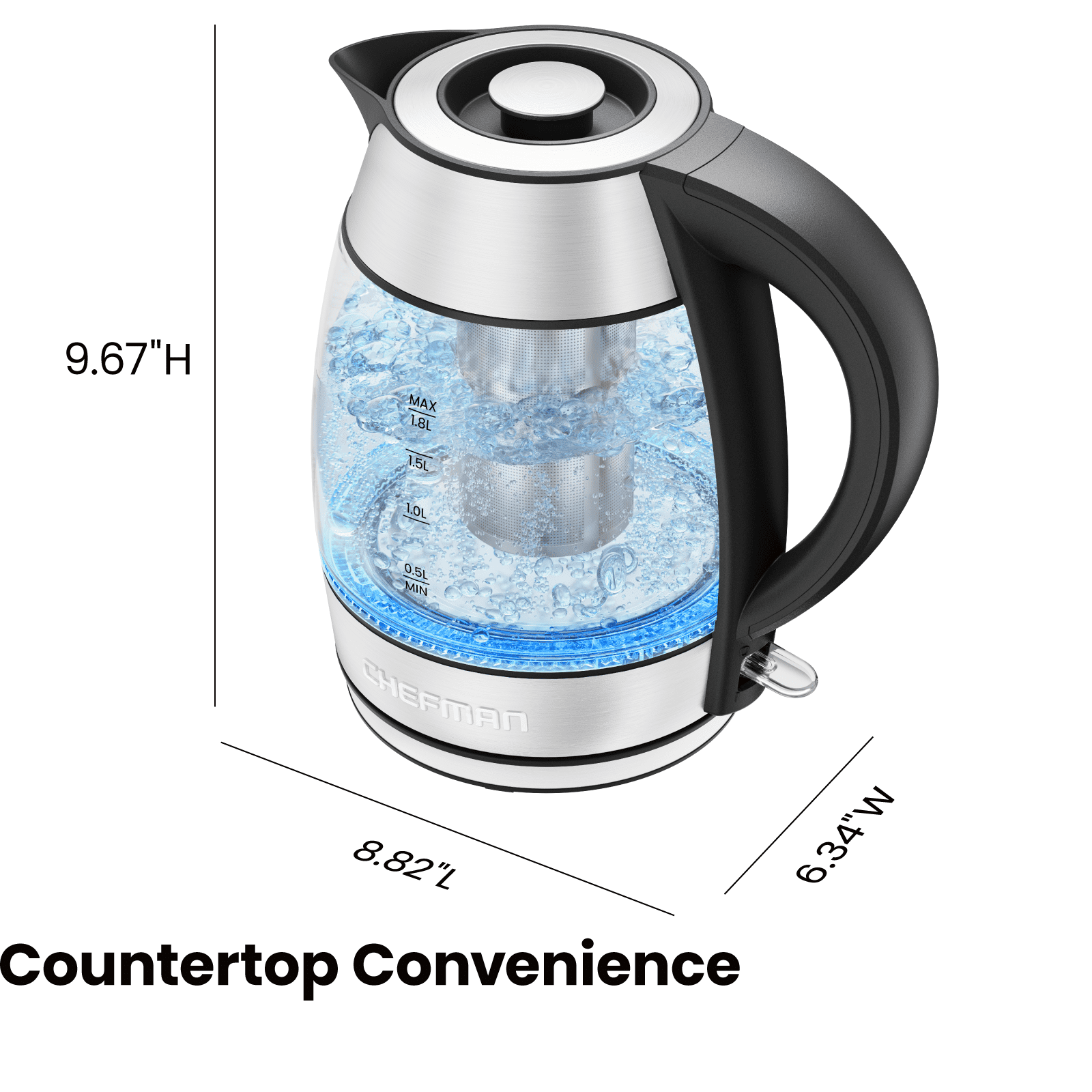 Chefman Electric Glass Kettle, Removable Tea Infuser,Fast Boiling 1.8L