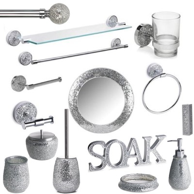 3 Piece Silver Chrome Sparkle Black Mirror Mosaic Bathroom Accessory Set Gw41 For Sale Ebay