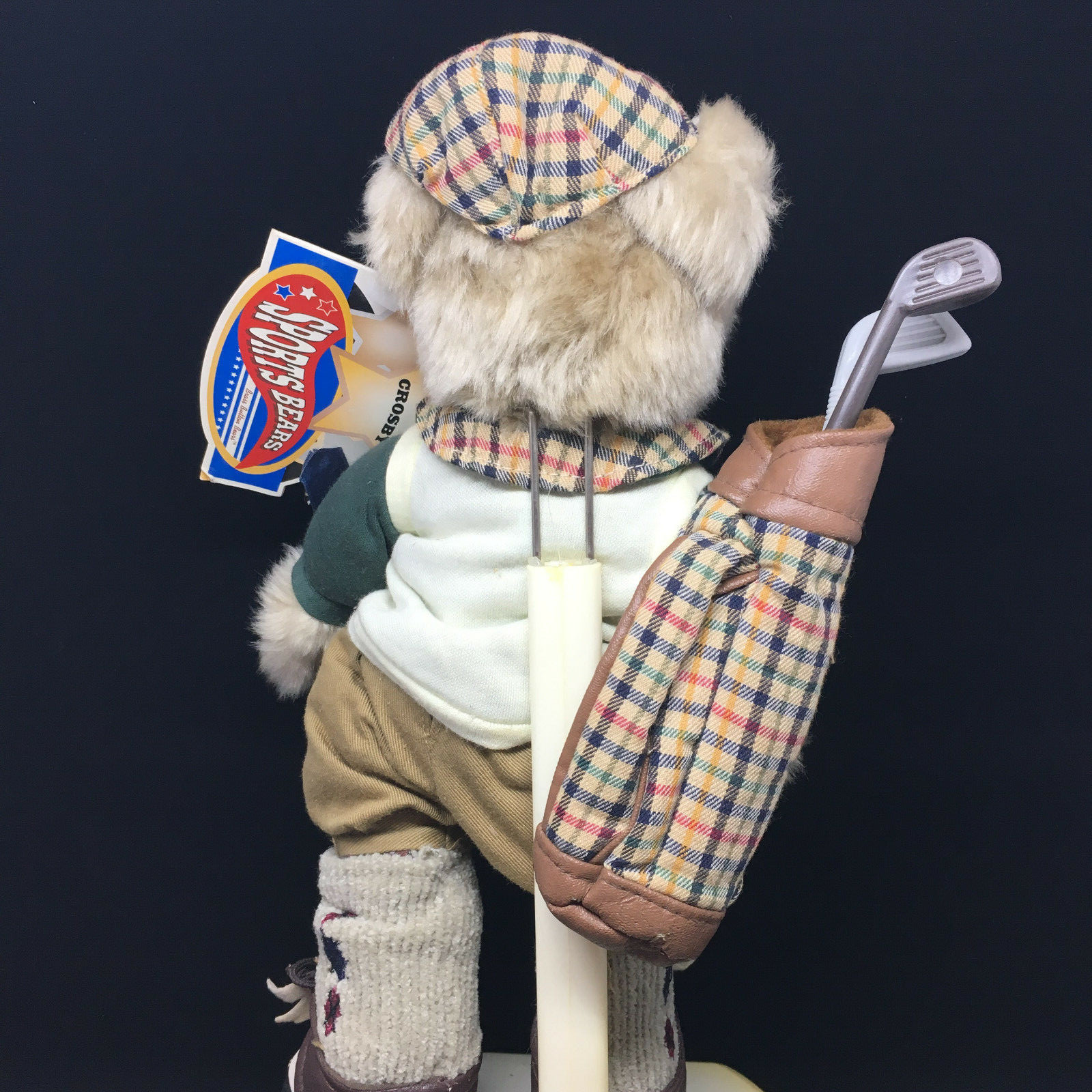 Brass Button Stuffed Bear Golfer Plush Crosby Sports Standing Golf Bag Clubs Cap