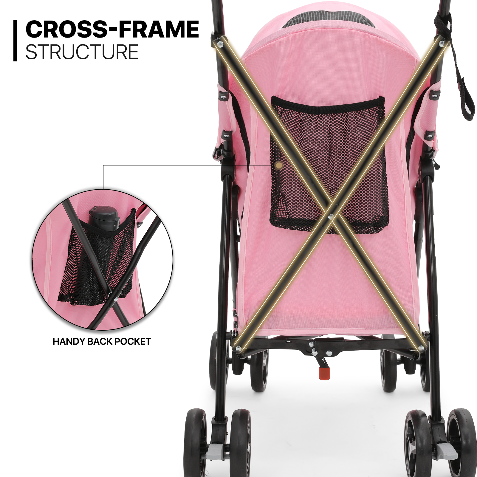 Pink Foldable Dog Stroller Adjustable Canopy Breathable Pet Travel Carrier Cart