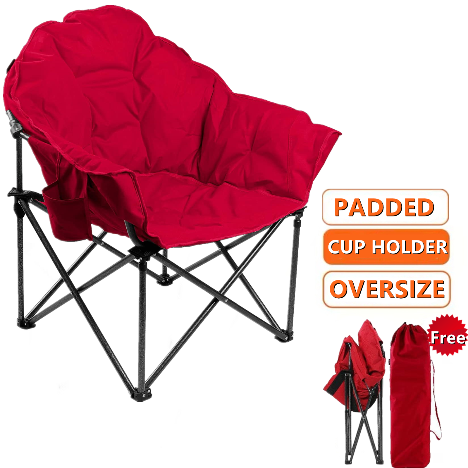 ALPHA CAMP Saucer Chair Oversized Folding Camping Chairs Padded Moon Recliner