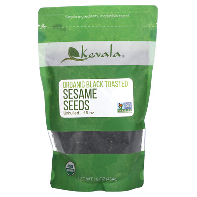 Kevala Organic Черные жареные семена кунжута, неочищенные, 16 унций, 453 г, кошерные, органические