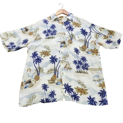 Pierre Cardin Mens Vintage Rayon Hawaiian Shirt Hula Girl Tropical Island Medium