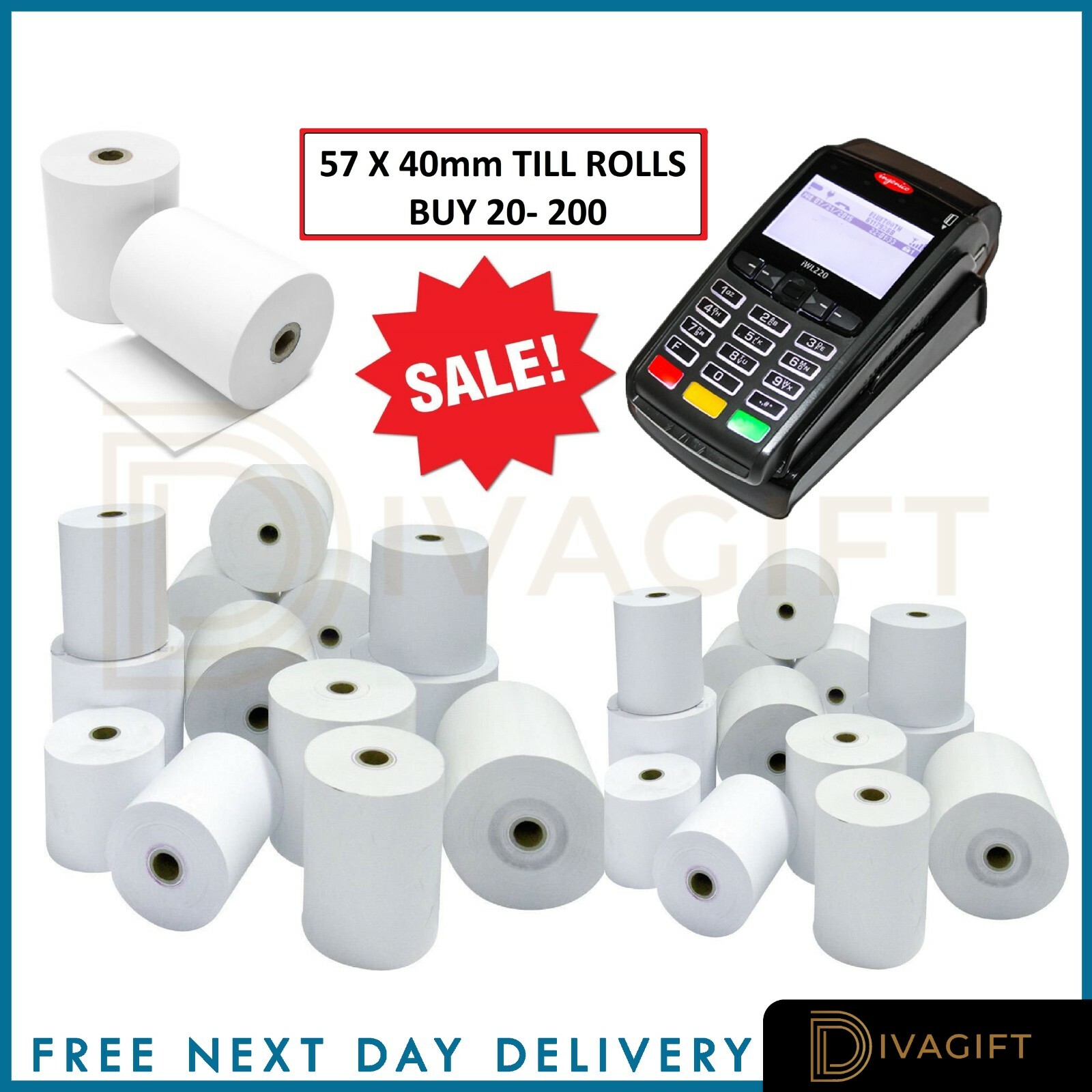 20 Rolls 57x40mm Thermal Paper Till Rolls Credit Card Machine Worldpay