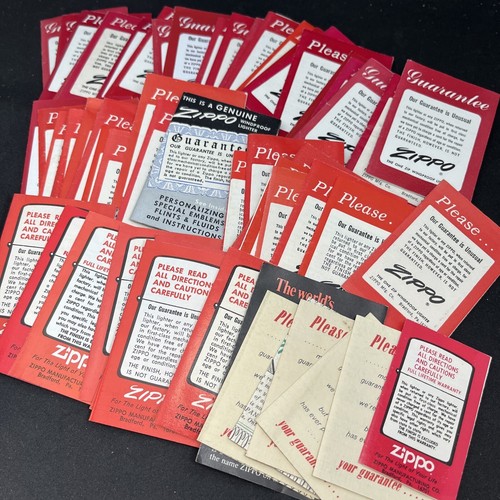HUGE LOT! 70+ Pcs 1950s ++ Zippo Lighter Guarantee Flyer Pamphlet Lot