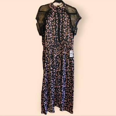 Liquorish (ASOS) Curve SIZE 16 A-line lace detail midi dress in leopard  
