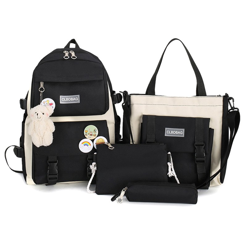 4pcs Set Double Shoulder Backpack Boy Girl School Bag Travel Handbag