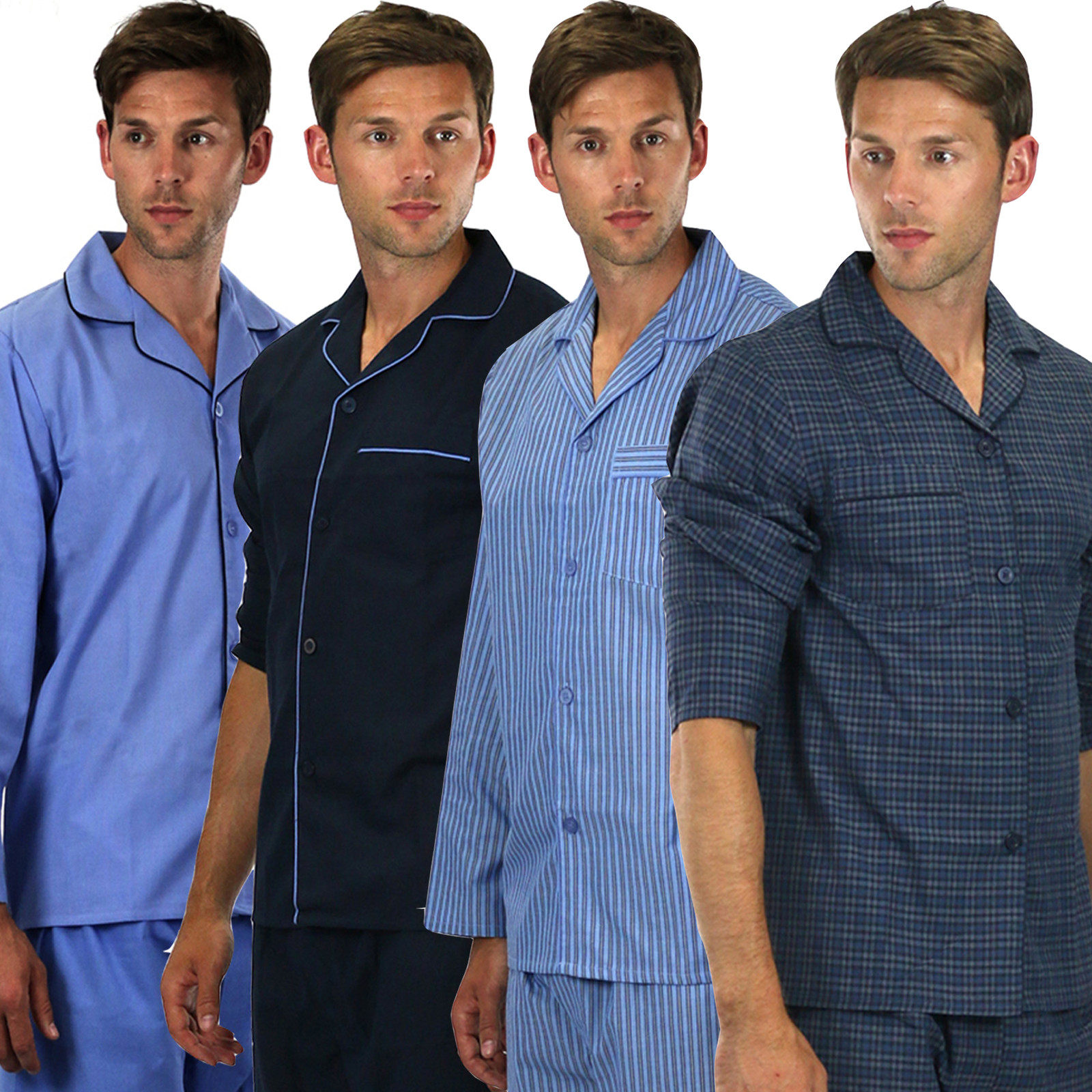 Mens Plain Poly Cotton Pyjama PYJAMAS Traditional gents button Sizes s