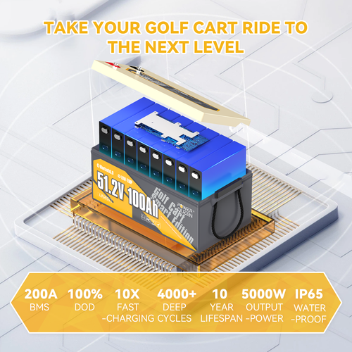 Power Queen 48V 100Ah Bluetooth Golf Cart Lithium Battery Low Temp. Cut Off BMS