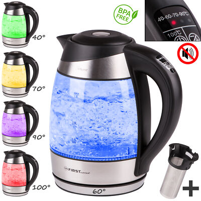 1,8L Glaswasserkocher, Temperaturwahl, Teesieb, Wasserkocher, Warmhaltefunktion
