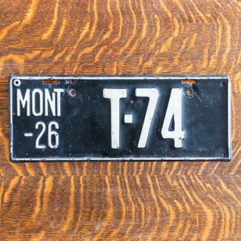 1926 Montana Truck License Plate Nice Low Number T 74 Two 2 Digit Long Large