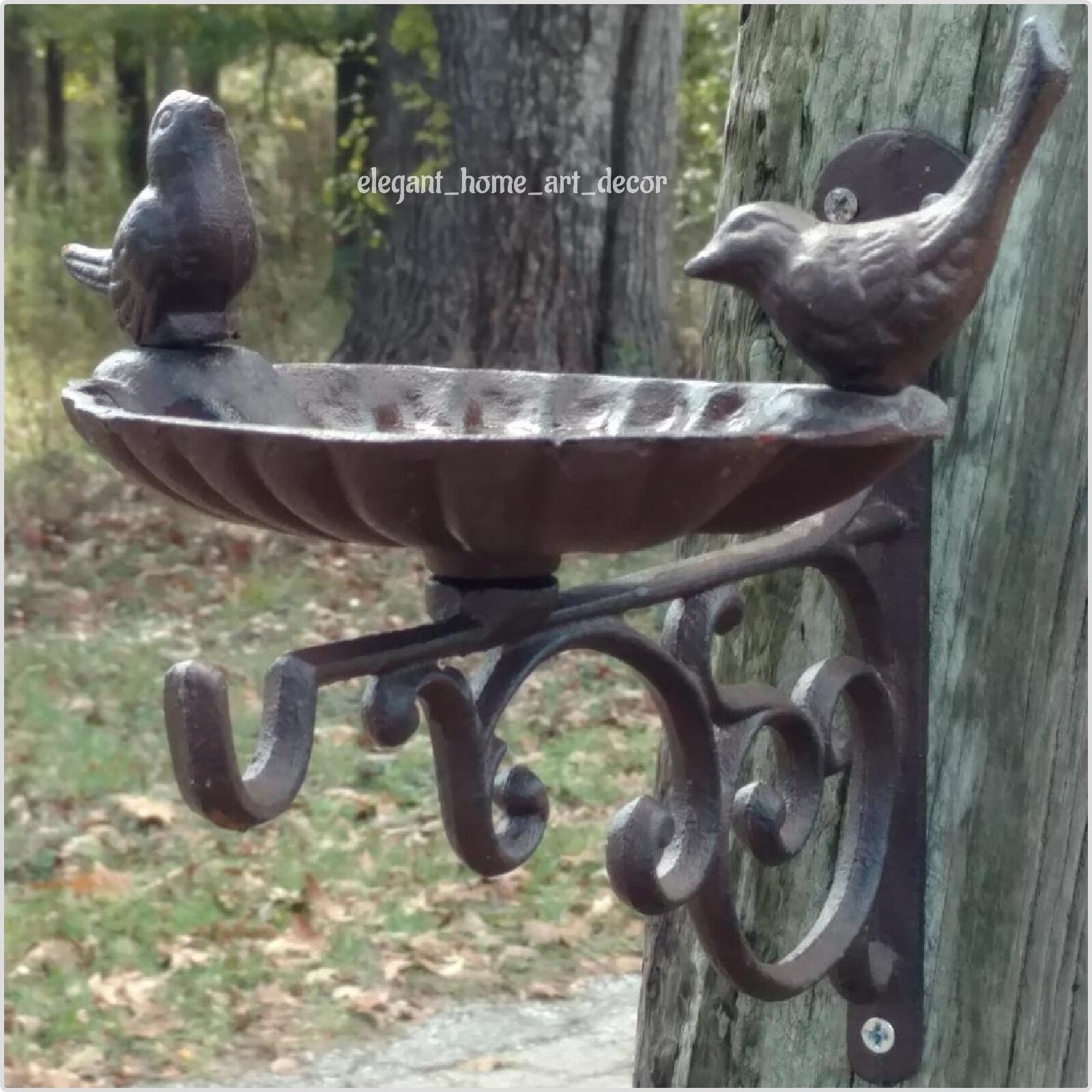 Wall Scroll Iron Hook Style Cast Plant Victorian Iron Birdbath