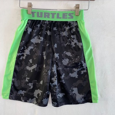 Nickelodeon TMNT Shorts Boys S 6/7 Black Green Turtles Athletic Basketball Mesh