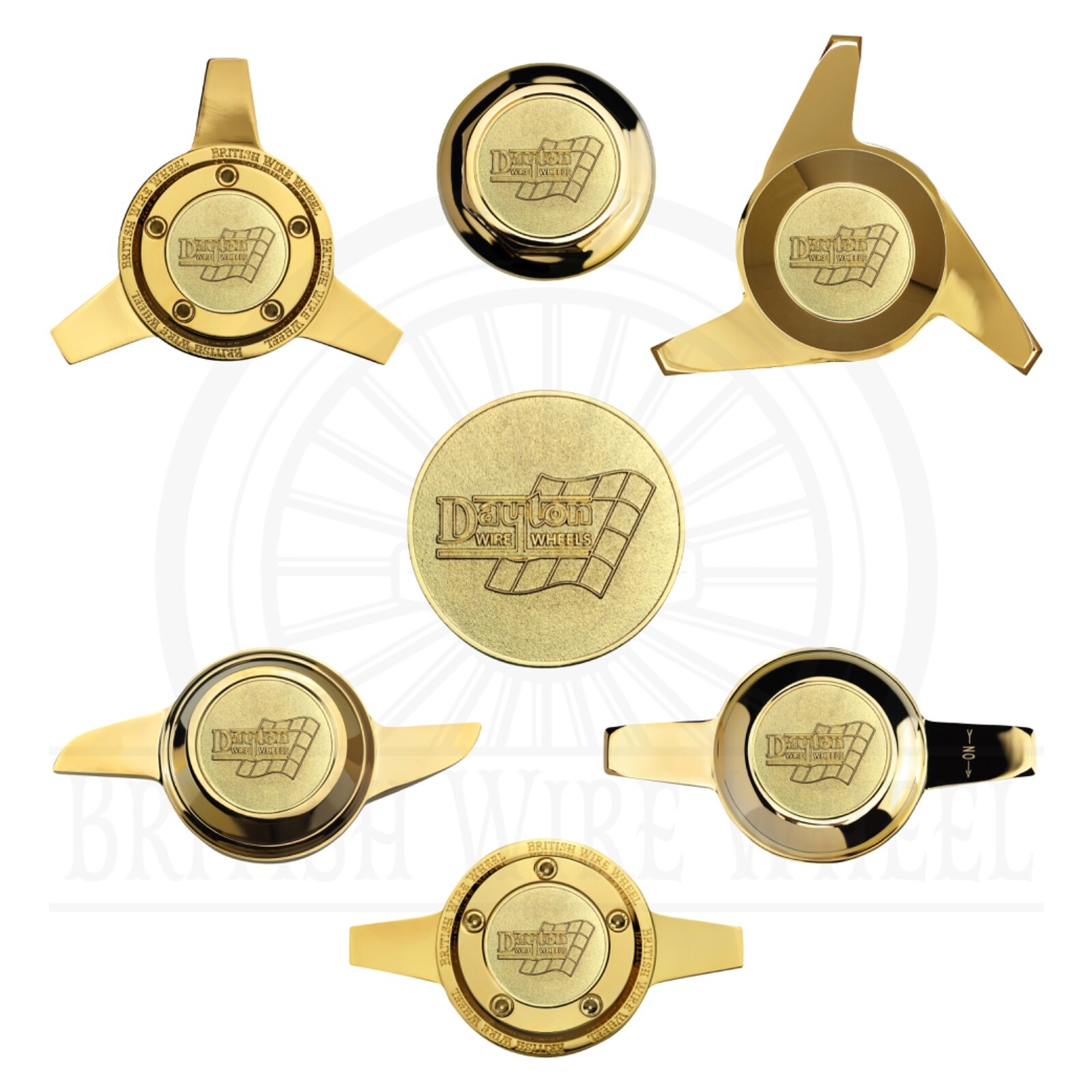 Dayton Gold Wire Wheel Chips with Gold Knockoff Spinner Caps Dayton Gold Wire Wheel Chips with Gold Knockoff Spinner Caps