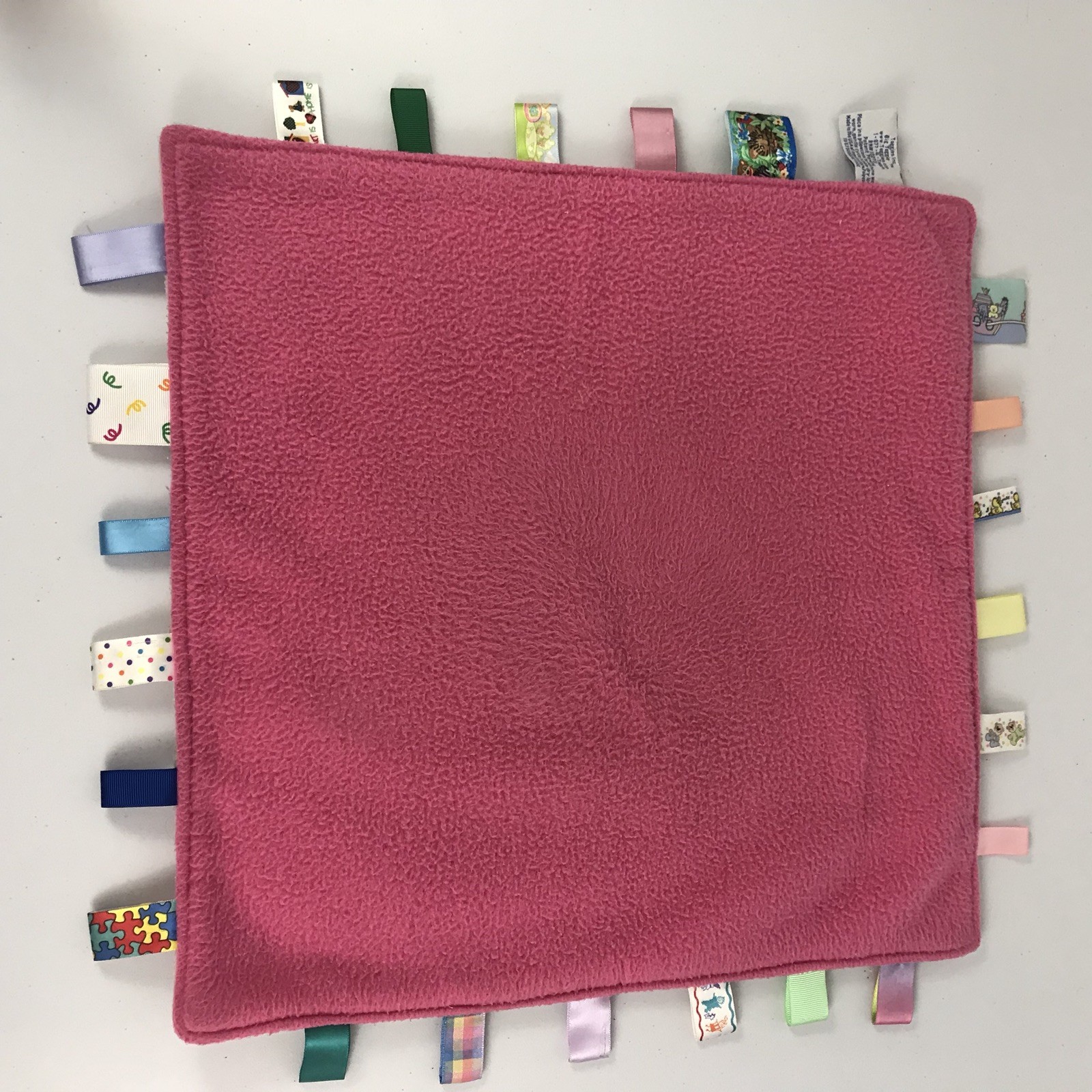 TAGGIES Rabbit Bear Large Big 17 x 17 Pink Colorful Fleece Baby Blanket Toy