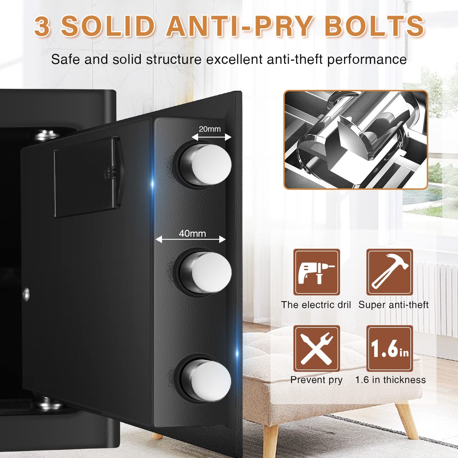 0.8 Cub Home Safe Fireproof Waterproof, Fireproof Safe Box with Fireproof Money