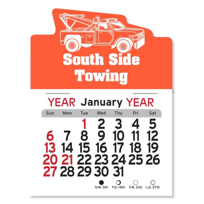 Custom Adhesive Peel-N-Stick Tow Truck USA Made Calendar Printed Imprint 150 QTY