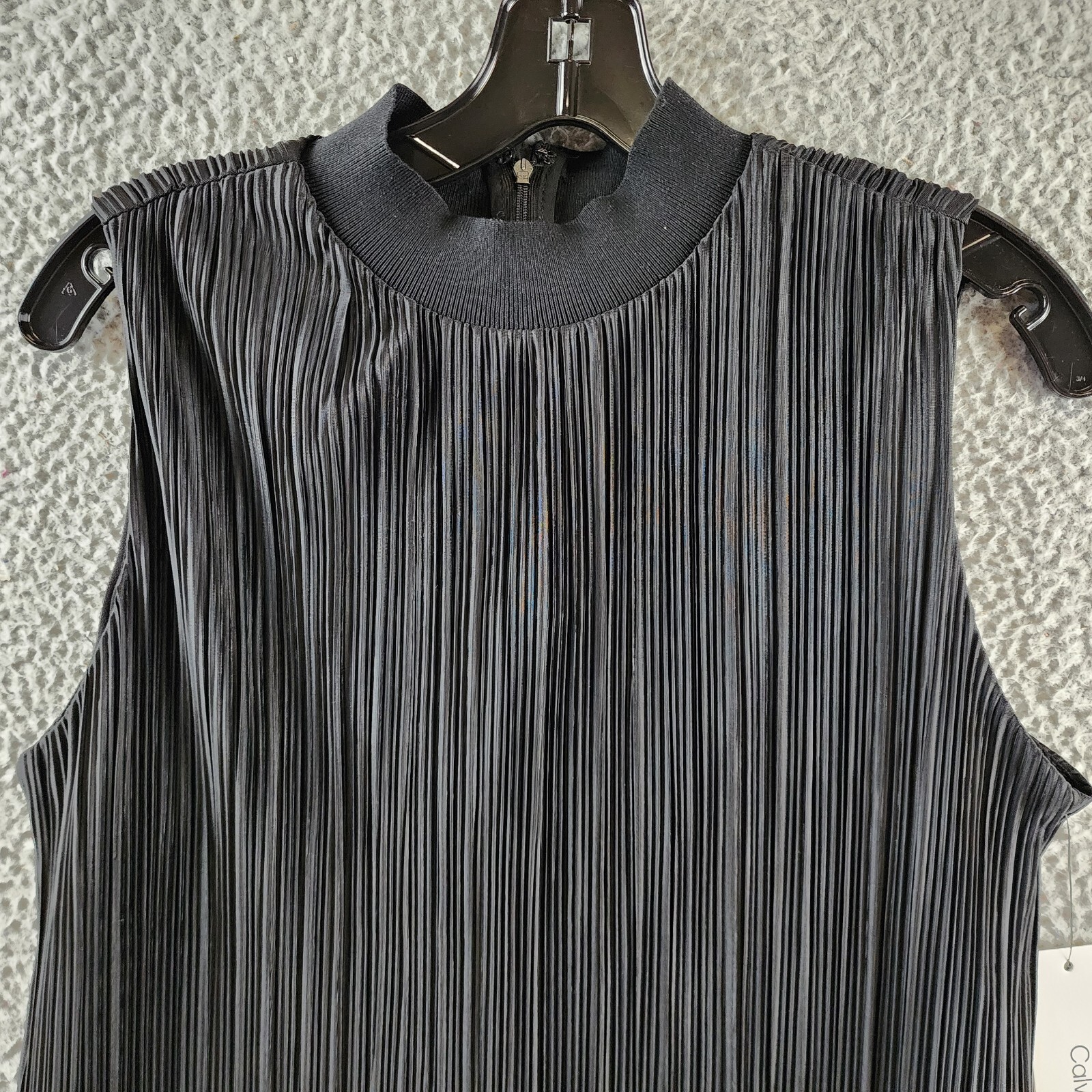 Calvin Klein Plisse Mock-Neck Sleeveless Top Women's S Black Back Zip Closure - Picture 5 of 14