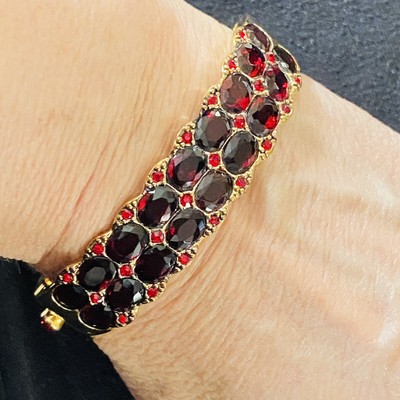 Vintage Monet Faux Garnets Hinge Bangle Bracelet