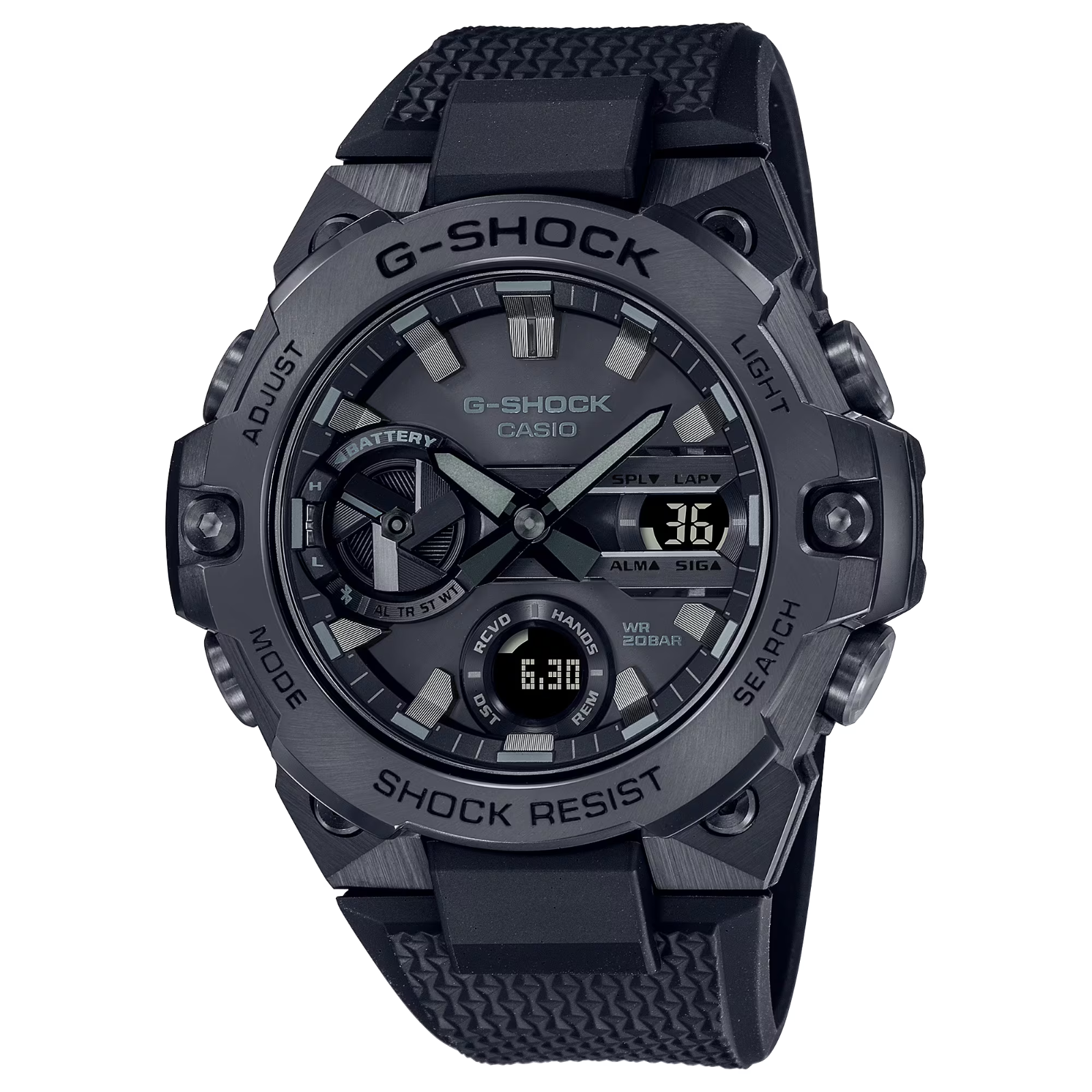 Pre-owned Casio Shock G- Steel Black Round Dial Men's Watch Gstb400bb-1a