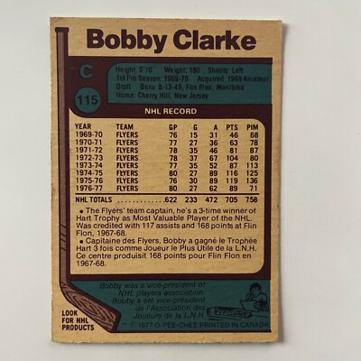 1977 O-Pee-Chee Hockey #115 Bobby Clarke