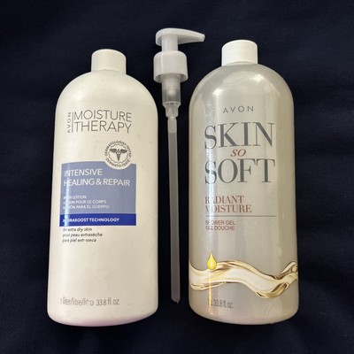 NEW Avon Skin So Soft INTENSIVE HEALING Body Lotion & MOISTURE Shower Gel ~2 Lg