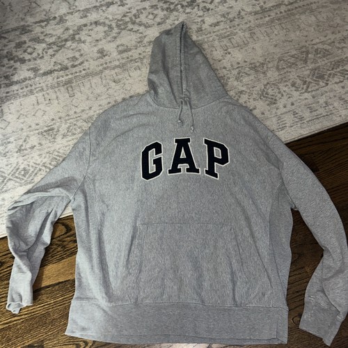 Vintage Gap Hoodie Mens L Gray Sweatshirt Spellout Logo Y2K