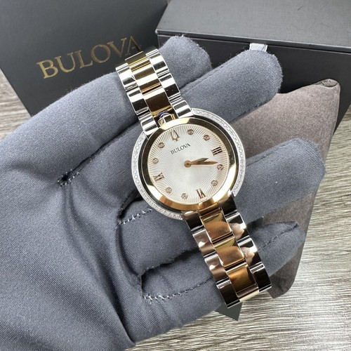 Pre-owned Bulova New✅50 Diamonds✅  Rubaiyat Silver Rose Gold Steel Watch 35mm 98r247 $995