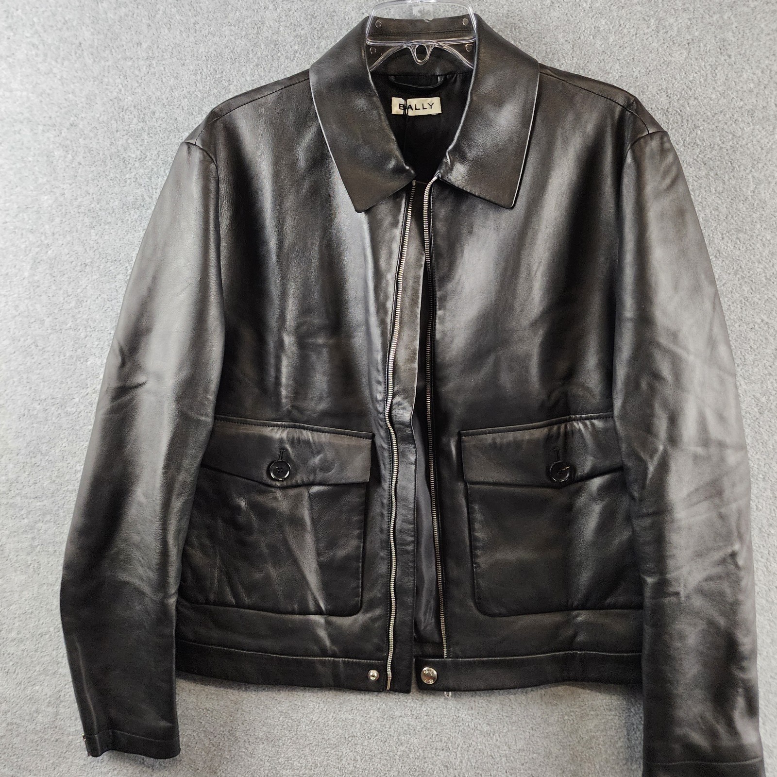 Bally Turn-Down Collar Long Sleeves Leather Jacket Men L Black Front Zip Closure - Picture 2 of 13
