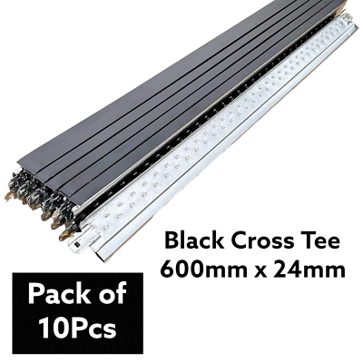 10 x Black Cross Tee Section 600mm x 24 Suspended Ceiling Grid System Component