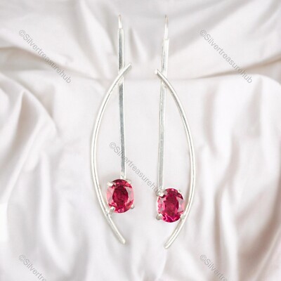 Natural Pink Tourmaline Gemstone Drop/Dangle Earrings 925 Sterling Silver