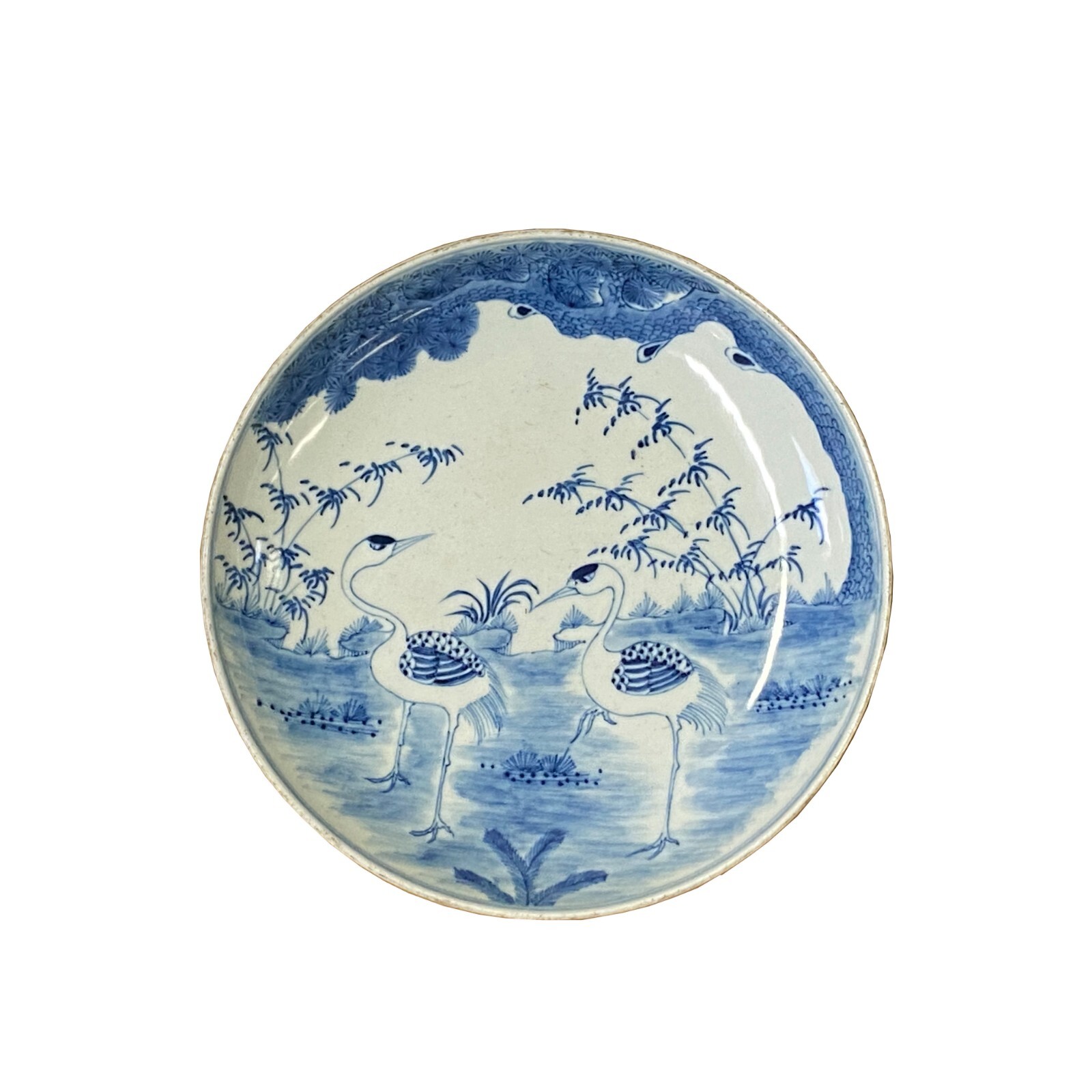Chinese Blue White Cranes Birds Fengshui Graphic Porcelain Plate ws3298S Chinese Blue White Cranes Birds Fengshui Graphic Porcelain Plate ws3298S