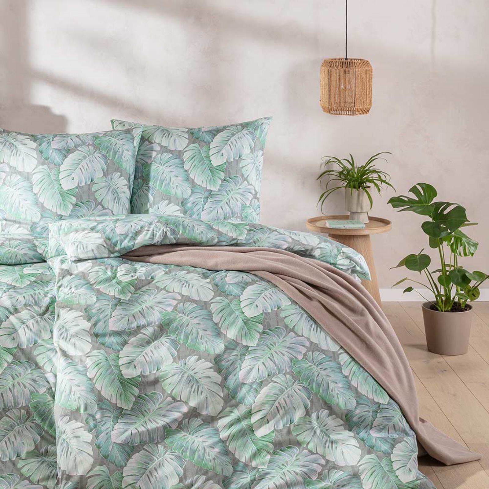 Estella Mako Jersey Bettwsche 135x200 Rabea alge Bltter Monstera grn  6301-545 | eBay.de