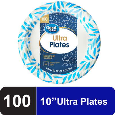 Great Value Ultra Disposable Paper Dinner Plates, 10 inch, 100 Plates, Patterned