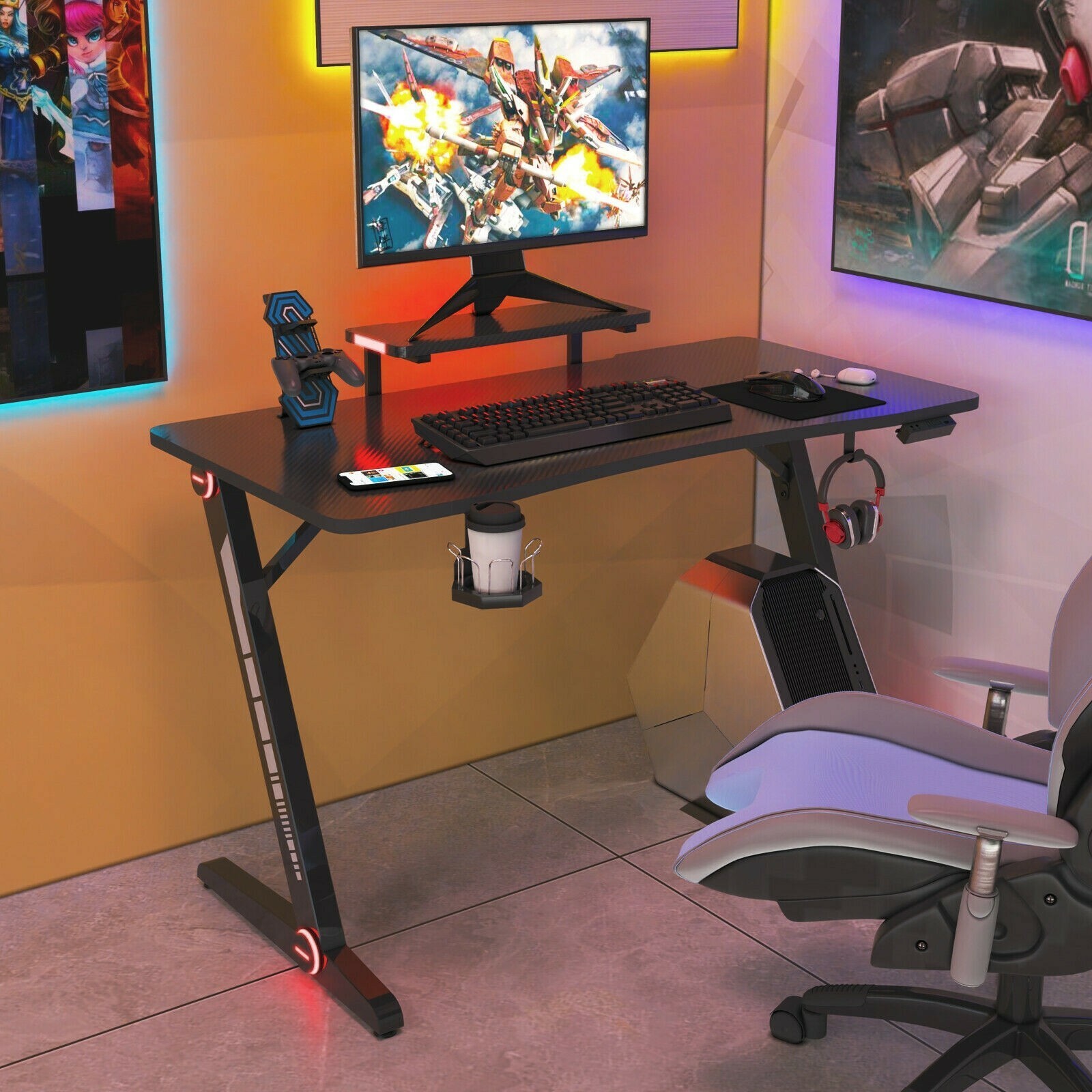 Gaming Desk Pc Computer Table With Rgb Lights New Cy Ebay