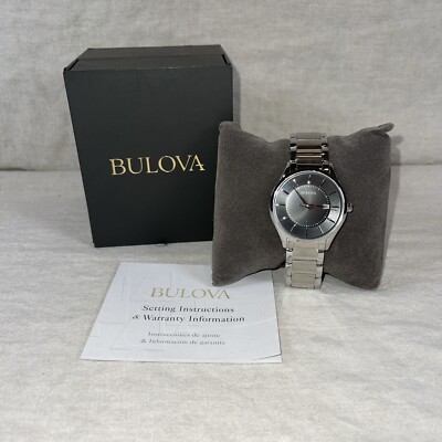 Bulova Men's Classic Stainless Steel Watch Black Textured Dial W Box