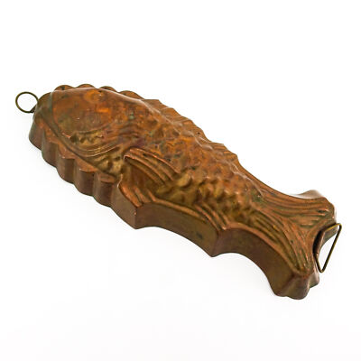 Antique Fish-Shaped Copper Baking Pan Pudding Jelly Mould Tin-Lined Mold Vtg