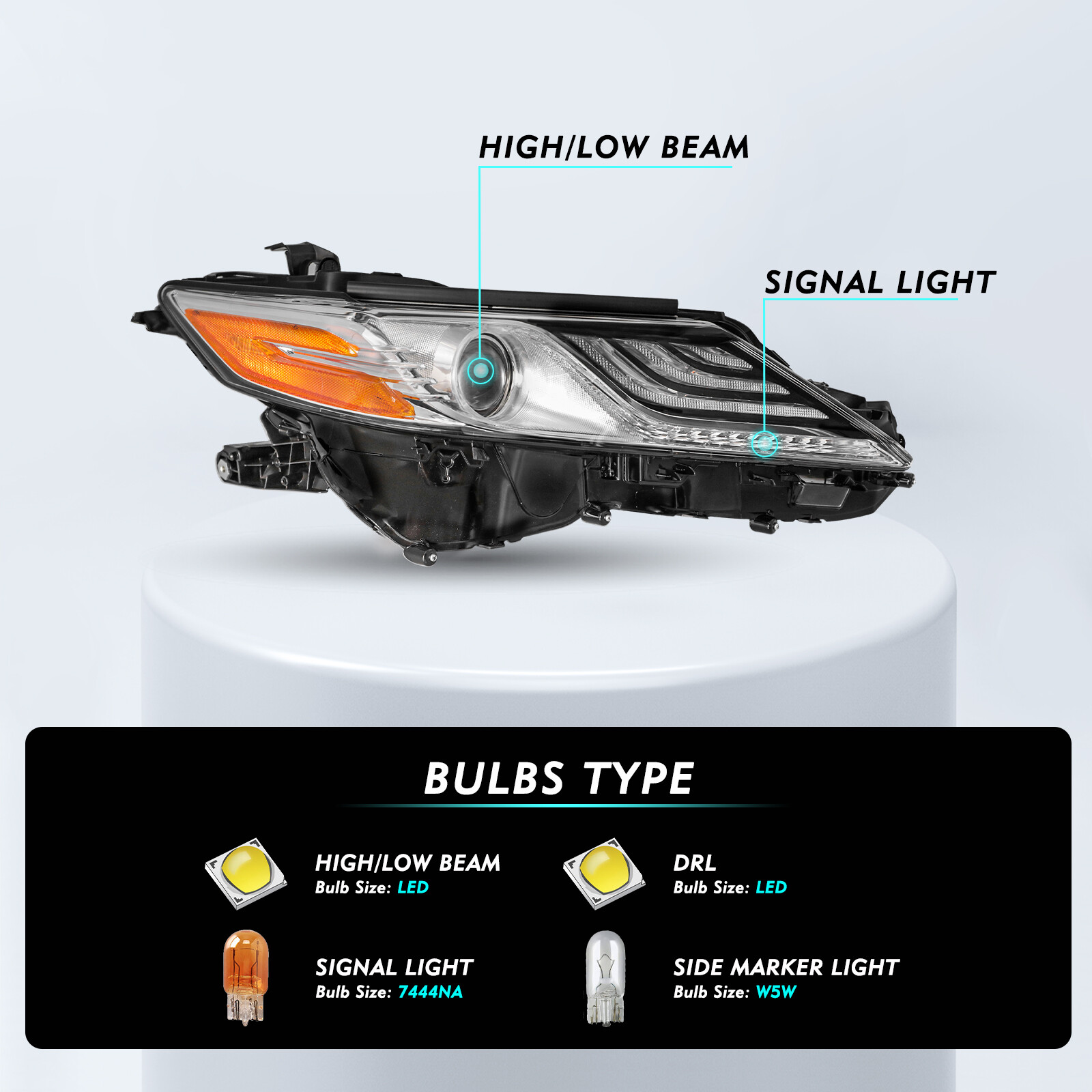 Driver & Passenger Side For 2018-2020 Toyota Camry XLE XSE Headlight W/LED DRL